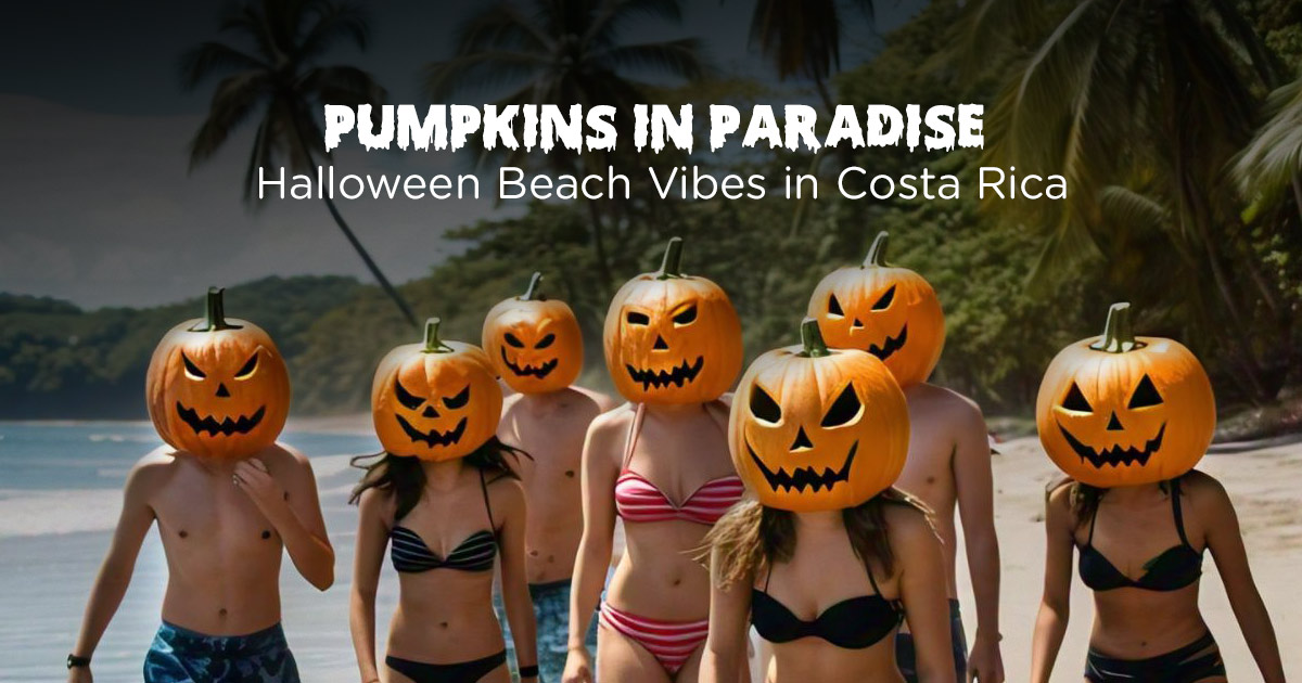 Pumpkins on the sand set the scene for a spooky — yet sunny — Halloween in Guanacaste.